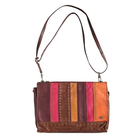 The Sak Striped Patchwork Color Leather Adjustable Crossbody Shoulder Bag SPOT - Picture 1 of 13